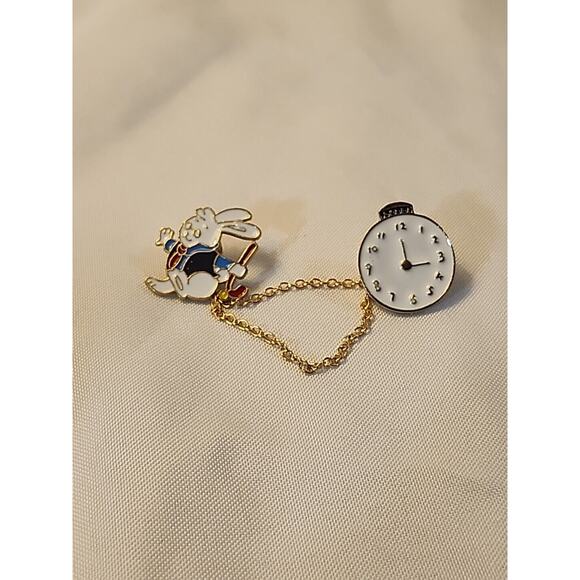 Alice In Wonderland Rabbit & Pocket Watch with Detachable Chain Pin Set 1" - Picture 1 of 3